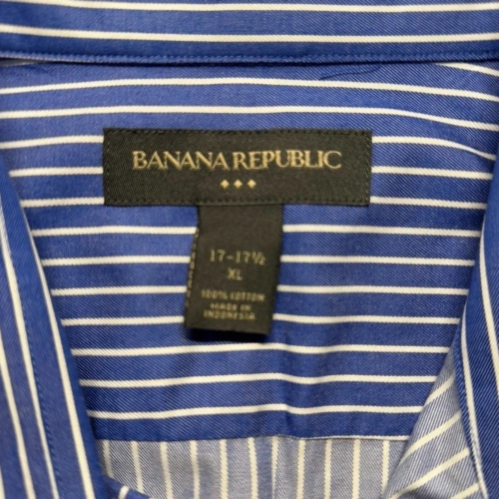 Mens XL‎ Striped Dress Shirt Blue White Banana Republic Long Sleeve Cotton
